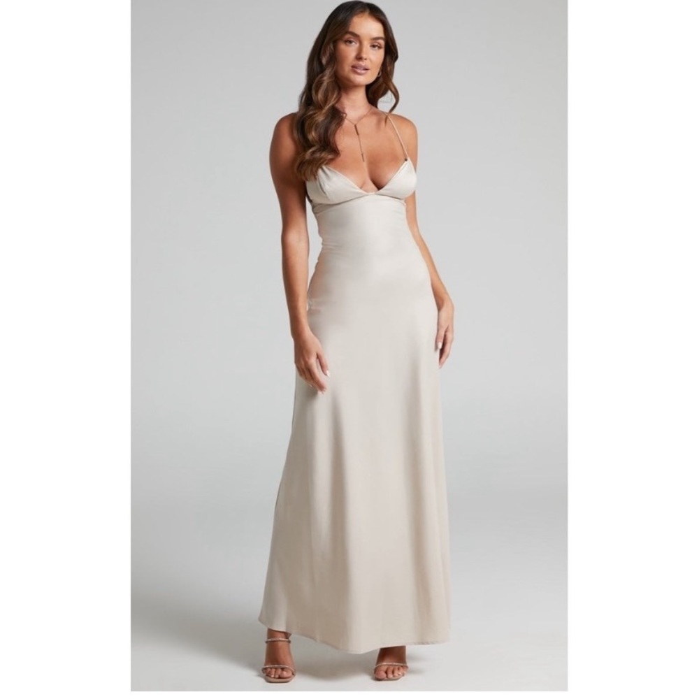 Showpo cream satin maxi dress